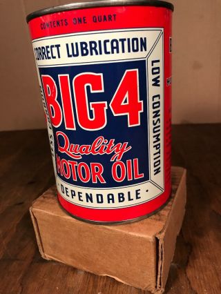 Vintage Motor Oil Can Big 4 Quality Motor oil - Full Metal Quart Can 6