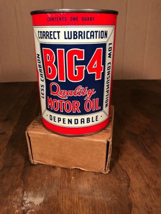 Vintage Motor Oil Can Big 4 Quality Motor oil - Full Metal Quart Can 7