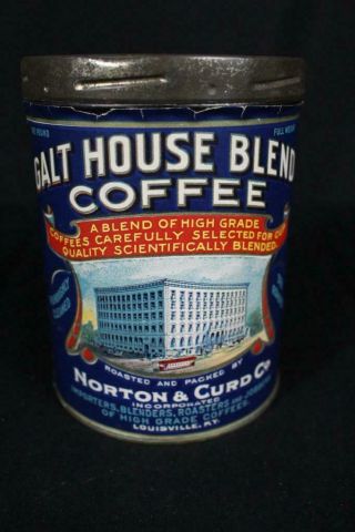Galt House Norton Curd Louisville Kentucky 1 Pound Lb Paper Label Coffee Can Tin