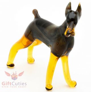 Art Blown Glass Figurine Of The Dobermann Doberman Pinscher Dog