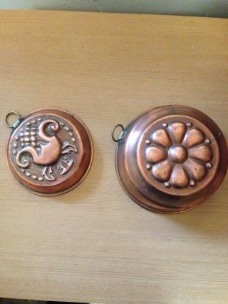2 Vintage Molds Copper Tin Lined Jello Cake Butter Made In Sweden 5  And 4