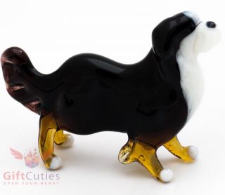 Art Blown Glass Figurine Of The Bernese Mountain Dog