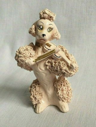 Thames Vintage Pink Spaghetti Poodle With Violin Hand Painted W/ Tag Dog Figure
