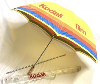 Rare Vintage Kodak Film Dual Use Advertising Umbrella Rainbow 1970s - 80s Plus Bag