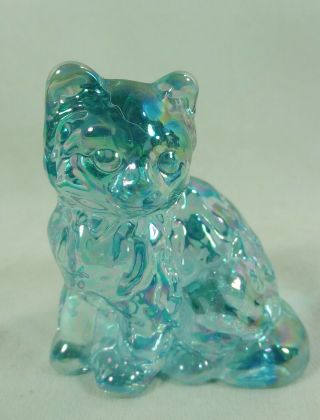 Fluffy Sitting Cat Aqua Opal Carnival Solid Glass Kitty Kitten Feline Mosser