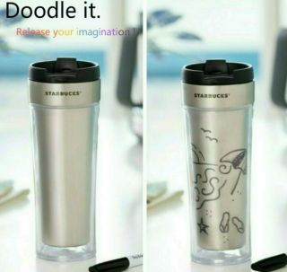Starbucks China Stainless Steel Diy Doodle It Tumbler/cold Cup/bottle 16 Oz