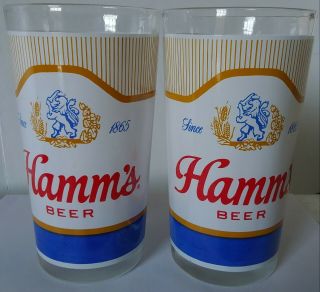 2 VINTAGE HAMM ' S BEER DRINKING GLASSES,  