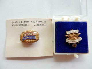 2 Plymouth Automobile Salesman Pins By Gordon B.  Millers Co.  C124