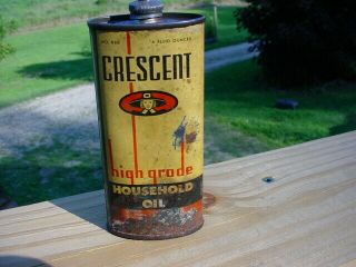 Vintage Very Rare Cresent Lead Top Handy Gun Reel Oiler Oil Tin Can Quaker Man 2