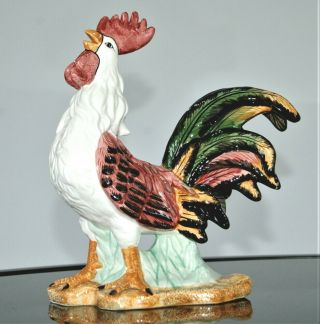 Large Ceramic Colorful Proud Rooster Crowing Handpainted Decorative Home Decor