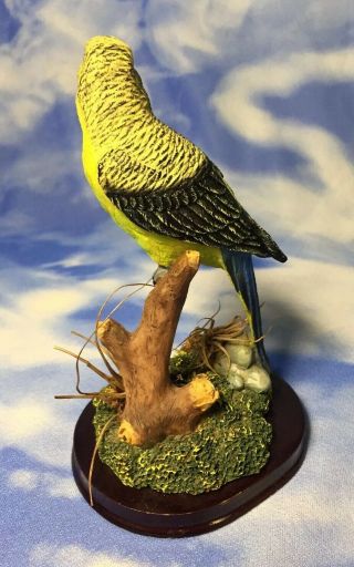 HTF Rainforest Flora Resin Parakeet Bird Figurine w/ Real Plants Wood Base RGUC 3