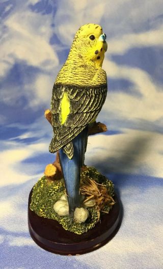 HTF Rainforest Flora Resin Parakeet Bird Figurine w/ Real Plants Wood Base RGUC 5