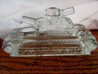 Vintage Early Candy Container Miniature War Tank Victory Glass Jeannette Pa.