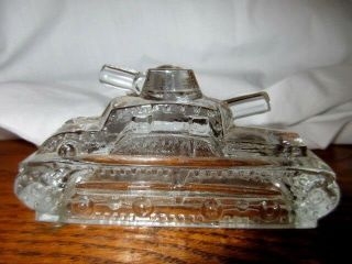 Vintage Early Candy Container Miniature War Tank Victory Glass Jeannette Pa. 4