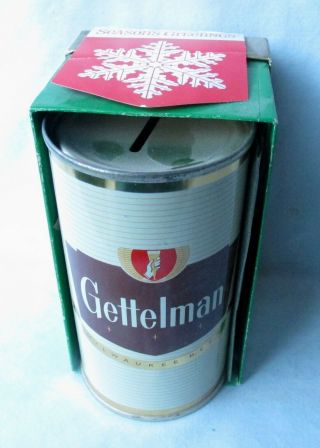 Vtg Gettelman Seasons Greetings 12 Oz Beer Flat Top Beer Can - Boxed
