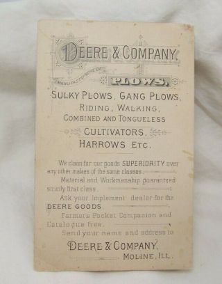 1890 ' s Deere & Company Moline Illinois Deere Goods & Plows Trade Card 2