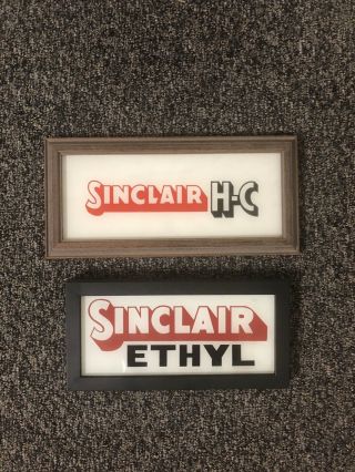 2 Vintage Sinclair Gas Pump Ad Glass Framed Ethyl Hc