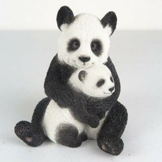 Mother Panda Hugging Cub Detailed Figurine Miniature Statue 4.  25 " H