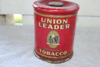 Antique Vintage Union Leader Smoking Tobacco Metal Tobacco Tin Metal Can Sign 4