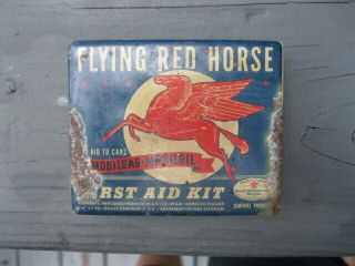 Vintage Mobil Gas Flying Red Horse Pegasus First Aid Kit Tin