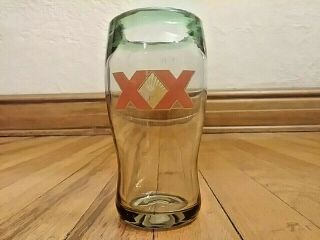 Vintage Dos Equis 14oz Green Rimmed Beer Glass Hand Blown 6 " Tall Collectible