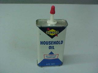 Vintage Sunoco Household Oil Handy Oiler Can (full) Gas Pump On Rear Side