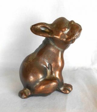 Old Copper Clad French Bulldog Figurine In Dahl Jensen Mould Heavy Metal 3 " H