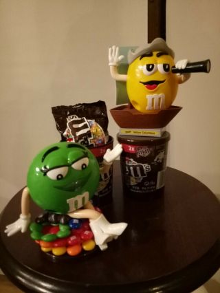 M & M Candy Chocolate Dispenser Green Yellow Characters Pirate Ship Usa Edition