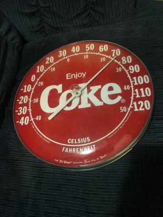 Vintage Coke Thermometer Round From 1984 Button Coca - Cola