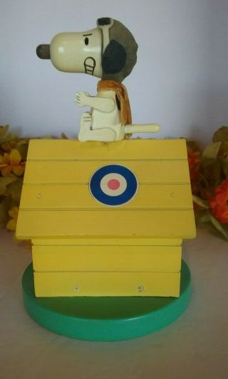 Vintage Peanuts Snoopy Red Baron Flying Ace Music Box Missing Winding Disk