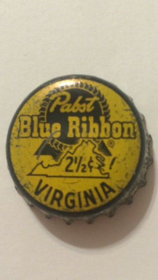 Vintage Pabst Blue Ribbon Beer Bottle Cap With Virginia Tax Stamp Cork Lined