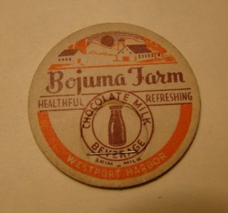 Bojuma Farm Dairy Westport Harbor,  Mass.  Ma.  Choclate 1 5/8s Milk Bottle Cap