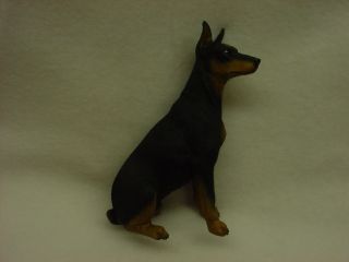 Doberman Pinscher Figurine Dog Hand Painted Resin Statue Black Puppy Cropped
