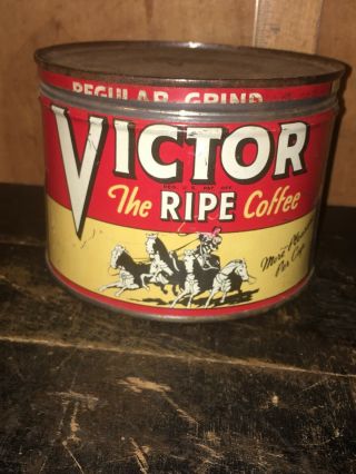 Victor Ripe 1 Lb Coffee Tin Can Horse & Chariots Boston Vintage.