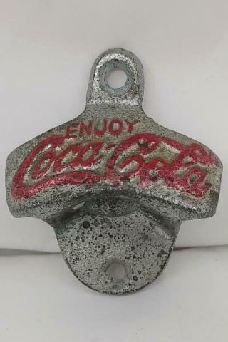 Vintage " Enjoy Coca - Cola " Wall Mount Bottle Opener Taiwan Cast Aluminum