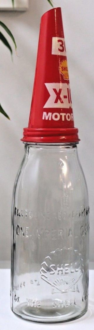 Old Style - One Quart Glass Shell Co Of Australia Motor Oil Bottle & Funnel.