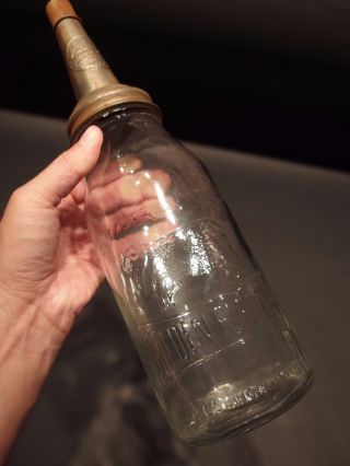 Antique Style " Golden Fleece " Glass Motor Oil Bottle With Spout