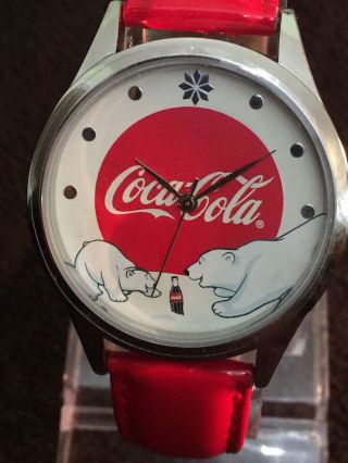 Coca Cola Polar Bear Collectibles Watch,  Inbox,  Avon Red Leather Band,  Cc5012