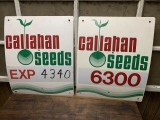 Vintage Old Callahan Seed Sign Pair Farm Mill Corn Beans Advertising