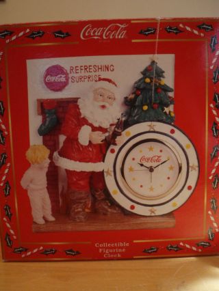 Coca - Cola Collectible Figurine Clock - Santa,  Child,  & Chimney -