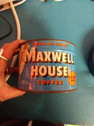 Vintage Maxwell House Coffee Tin Can With Lid 1 Lb Drip Grind General Foods