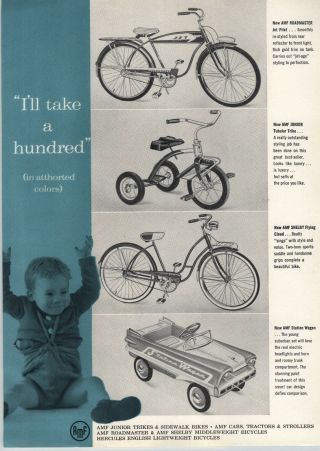 1957 PAPER AD 4 PG AMF Wrecker Tow Truck Pedal Car Station Wagon725 Tractor Bike 3