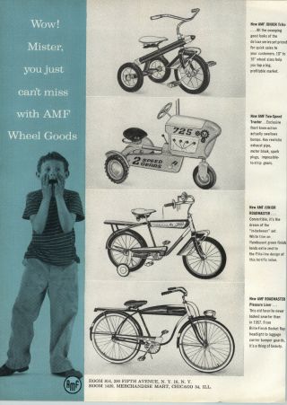 1957 PAPER AD 4 PG AMF Wrecker Tow Truck Pedal Car Station Wagon725 Tractor Bike 4
