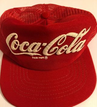 Vintage Coca Cola Red Mesh Trucker Snapback Hat Cap Puffy Logo Soda Rare