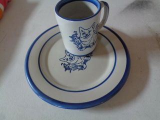 Vintage Louisville Stoneware Plate & Mug Cup Pembroke Welsh Corgi 09