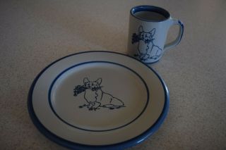 Vintage Louisville Stoneware Plate & Coffee Mug Cup Pembroke Welsh Corgi 1
