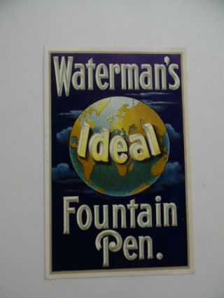 C.  1910 Waterman Idea Fountain Pen Color Litho Trade Card Antique Vg,