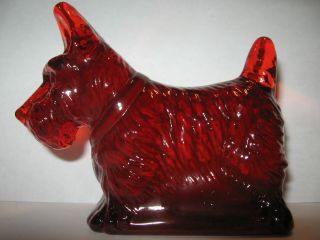 Ruby Red Glass Scottie Dog Paperweight Scottish Terrier Puppy Figurine Royal Art