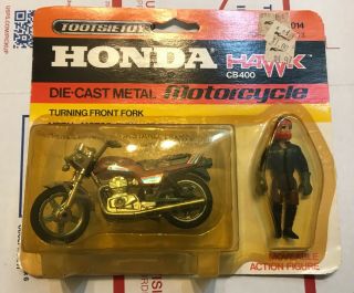 Tootsietoy Honda Hawk Die Cast Metal Motorcycle On Card 1982