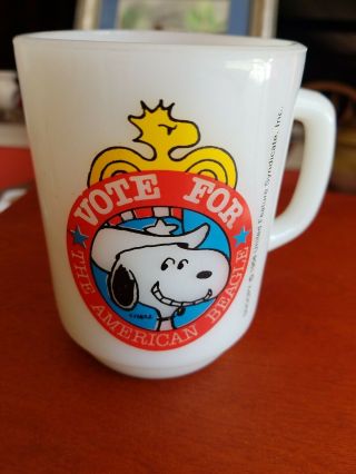 Vintage Snoopy For President Mug 1980 Collectors Series No 2 Milkglass Fire King